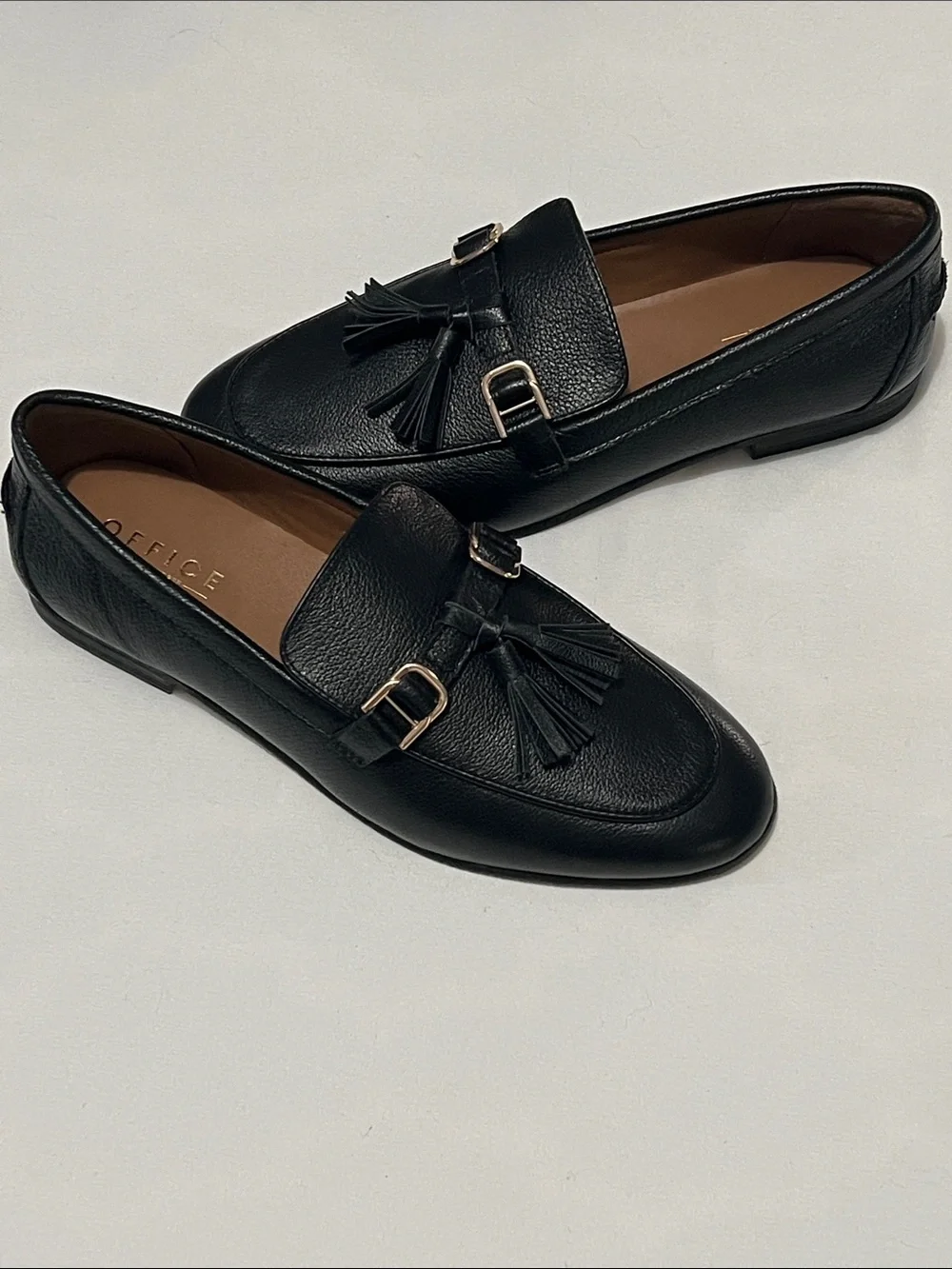 Office Black Leather Tassel Loafers
